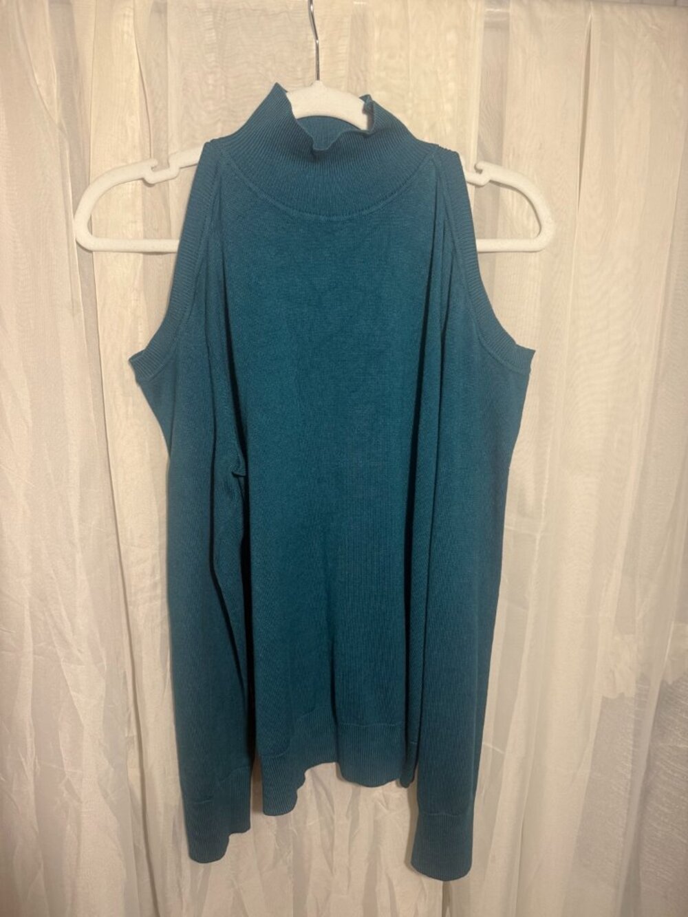 Cable & Gauge Teal Cold Shoulder Mock Neck Knit Sweater XL